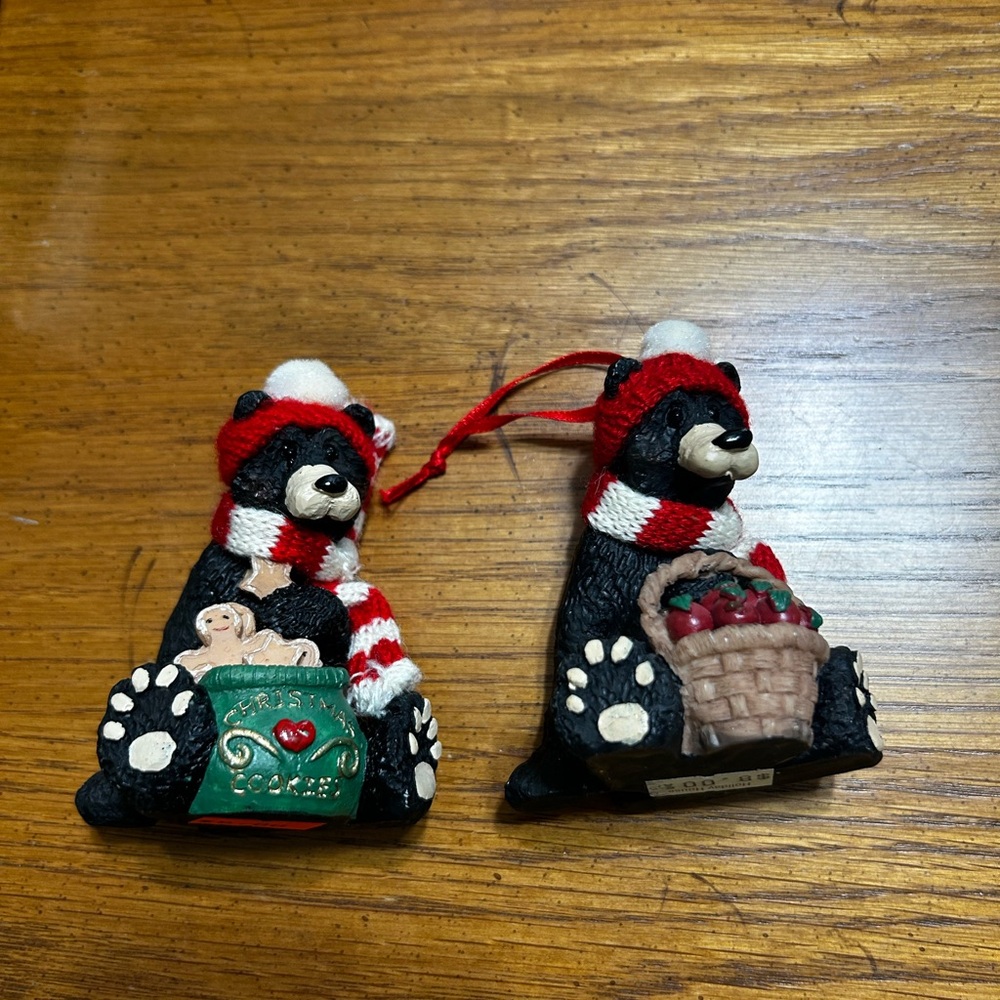 Kurt Adler Black Bear Christmas Ornaments with Red and White Scarves